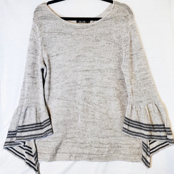 Nic+Zoe Open Knit Linen Blend Sweater Ruffle Cuff SIZE PP - Picture 1 of 6